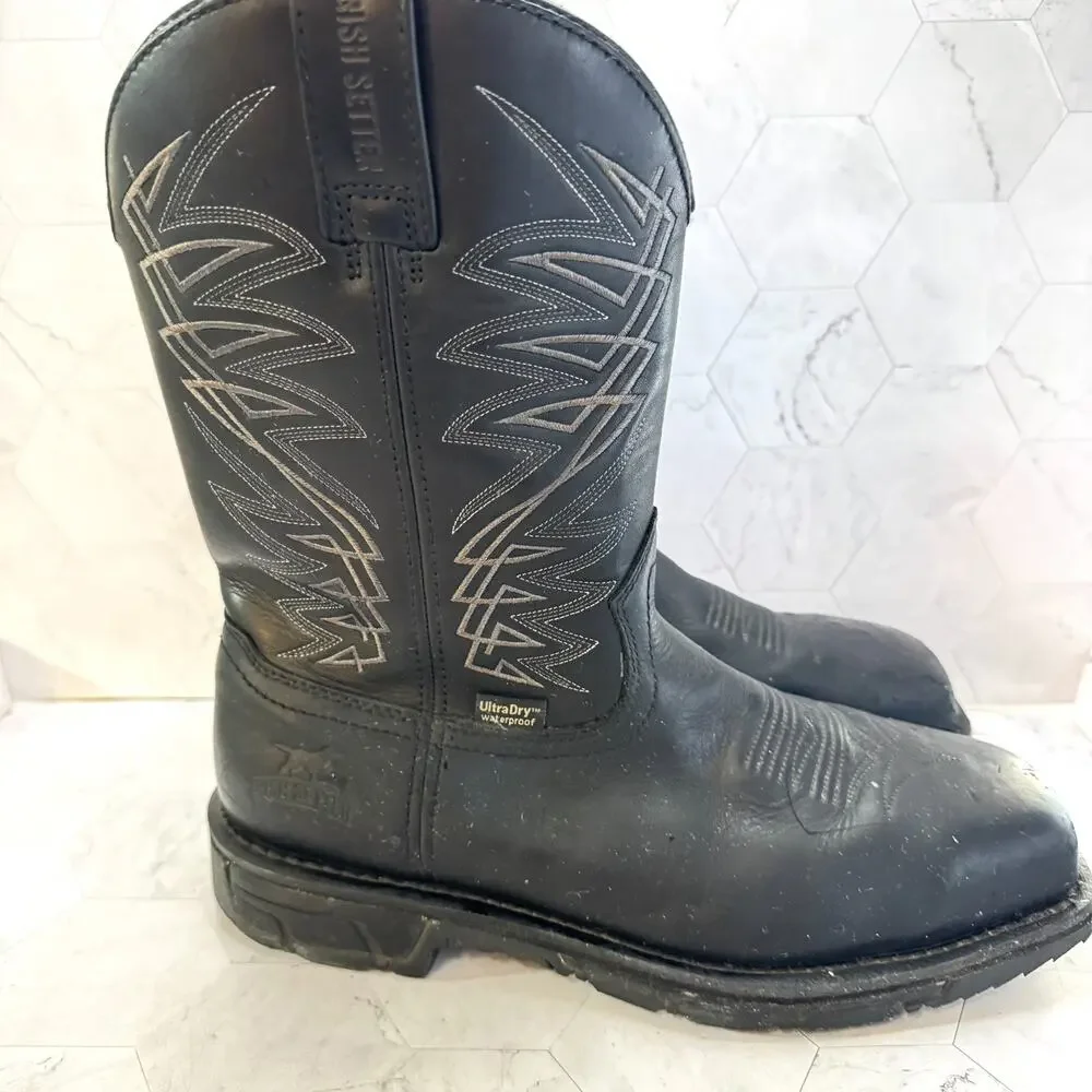 Irish Setter Boots 83956 Pull On Black Sz 9 EE Waterproof Square Steel Toe